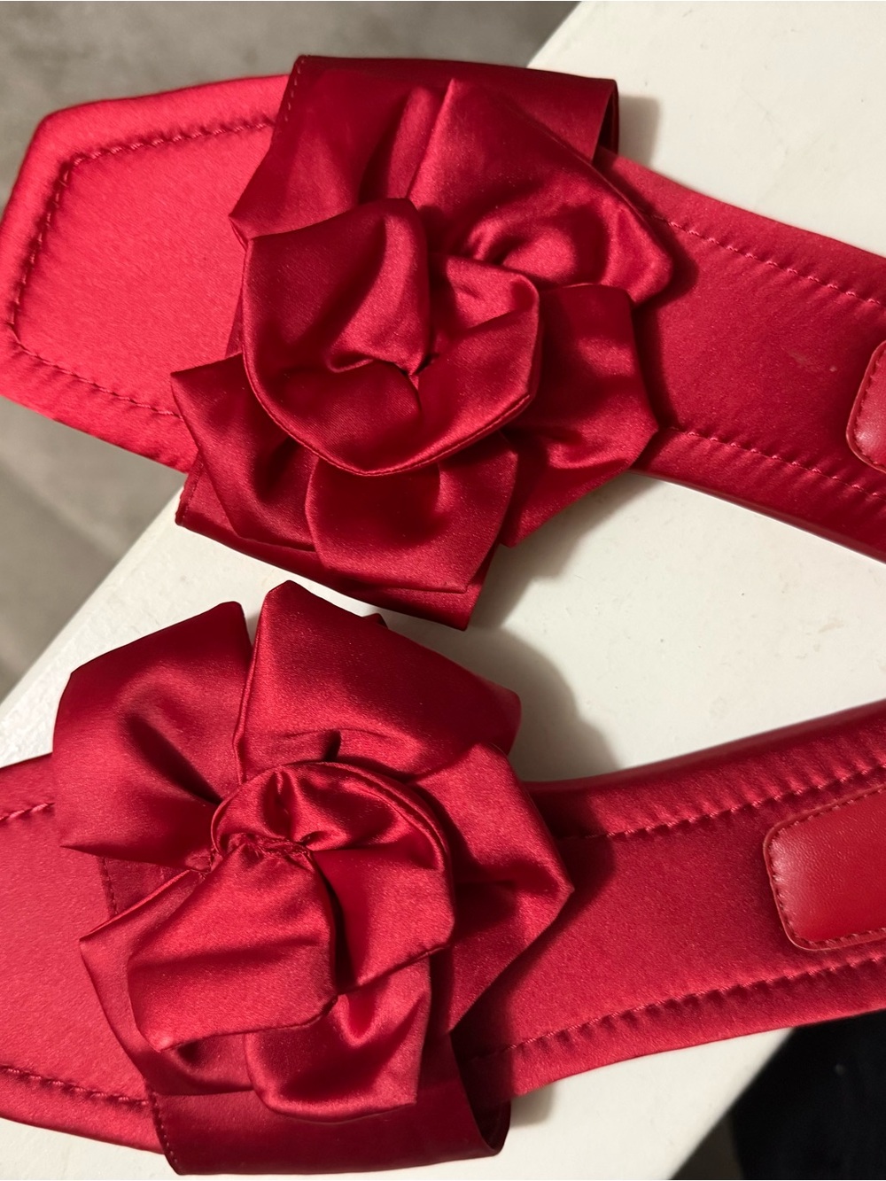 H&M Red Satin Flower Slide Sandals - Women Accessories. NWOT
